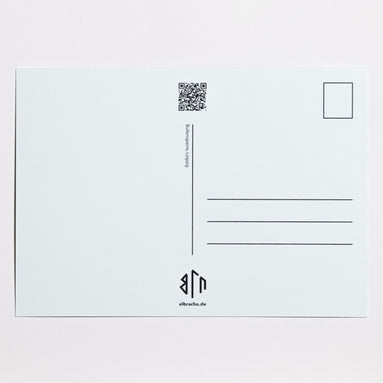 Bullensperre, Leipzig – Kartenrückseite der elbracho Postkarte mit Adressfeld und QR-Code