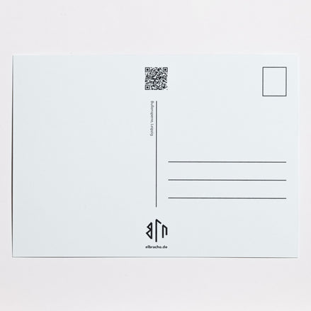 Bullensperre, Leipzig – Kartenrückseite der elbracho Postkarte mit Adressfeld und QR-Code