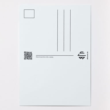 Waschmaschine Udo, Leipzig – Kartenrückseite der elbracho Postkarte mit Adressfeld und QR-Code