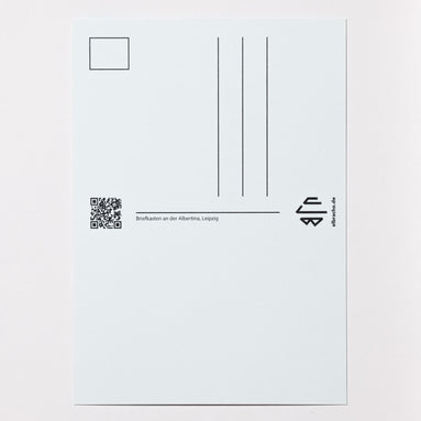 Rückseite der elbracho Postkarte 'Briefkasten (nur Liebesbriefe), Leipzig' mit Adressfeld und QR-Code