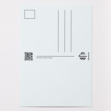 Antifa (Hähnchengrill), Leipzig – Kartenrückseite der elbracho Postkarte mit Adressfeld und QR-Code