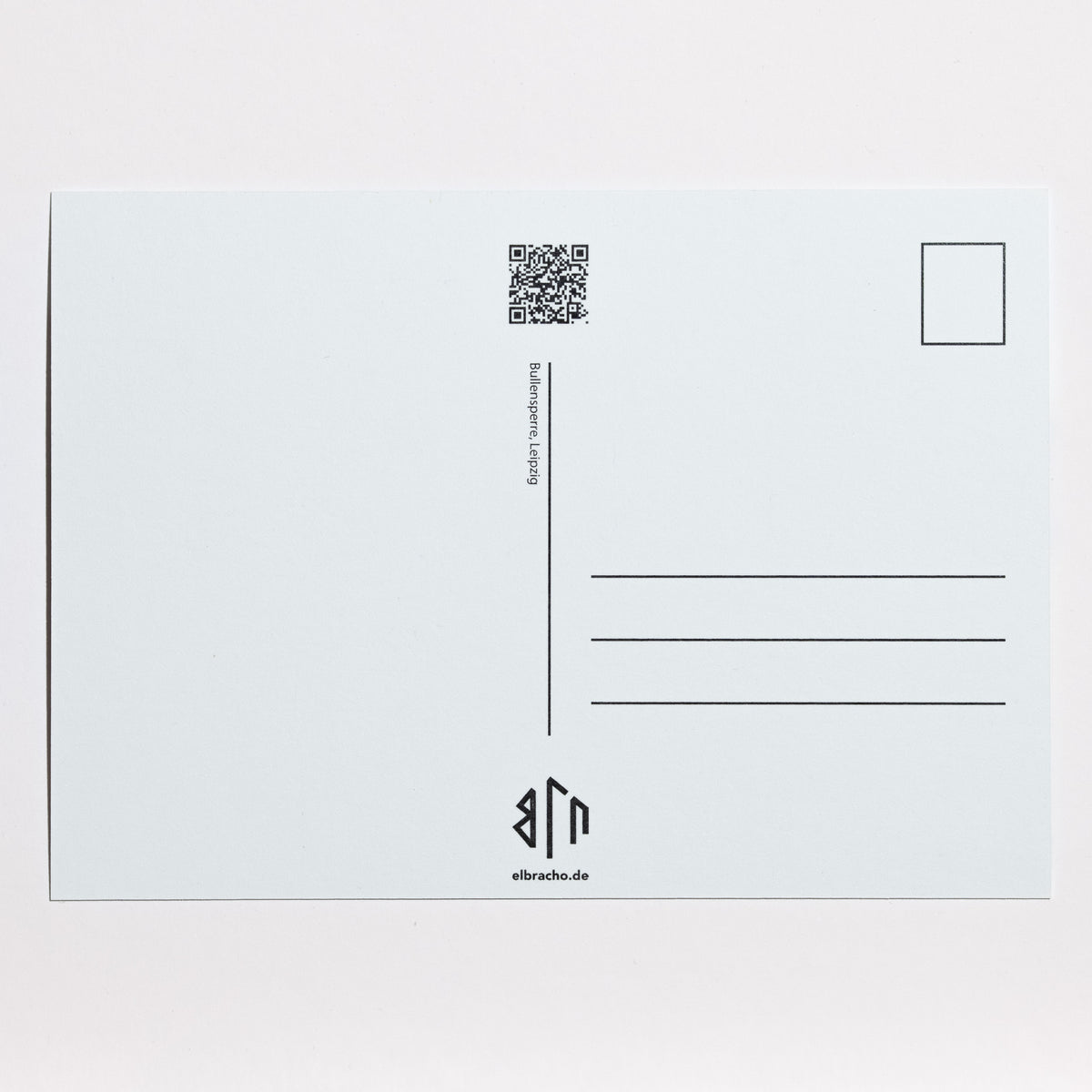 elbracho Postkarte 'Bullensperre' – Rückseite mit Frankierfeld und QR-Code