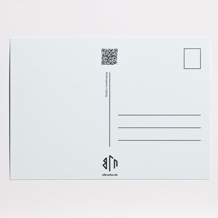 elbracho Postkarte 'Bullensperre' – Rückseite mit Frankierfeld und QR-Code